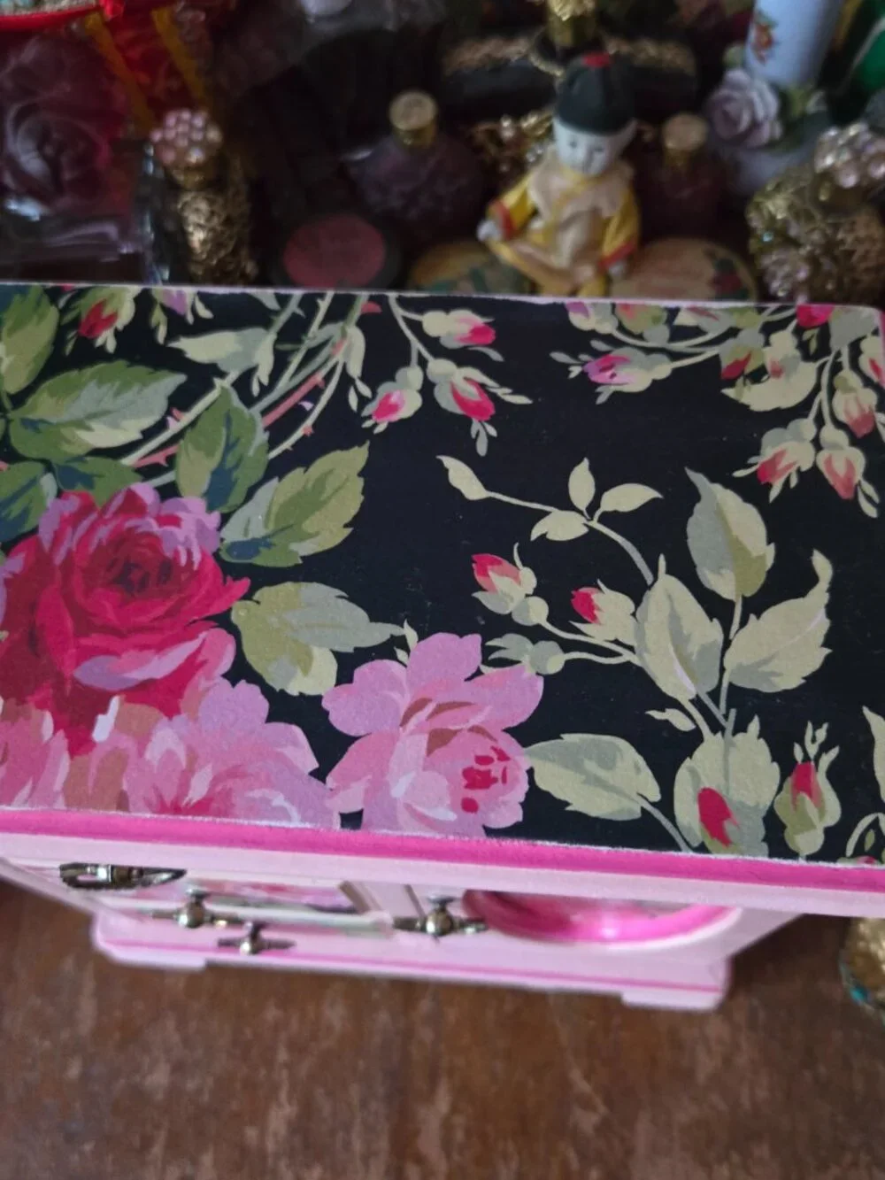 Whimsical Pink Rose Decoupage Jewelry Box Cottagecore Organizer Trinket Case